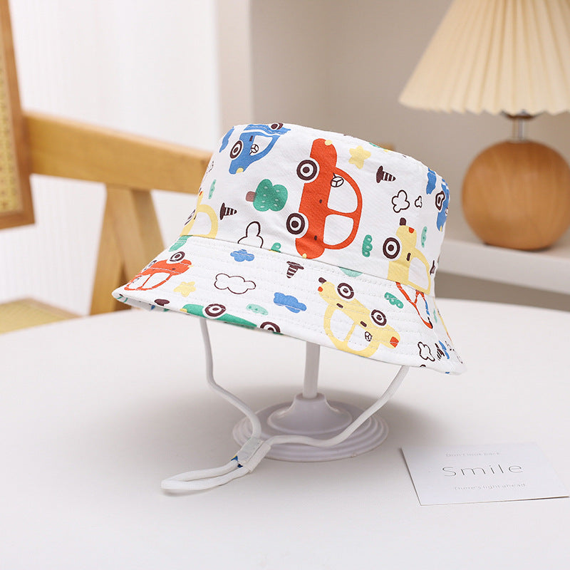 Printed Bucket Hat Cute Car Dinosaur Summer Beach Pure Cotton Fisherman Hat For Babies