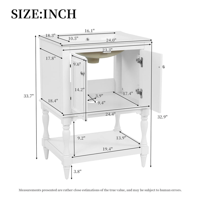 Modern Bathroom Vanity With Sink, Rectangular Cabinet With Open Shelf And Closed Storage