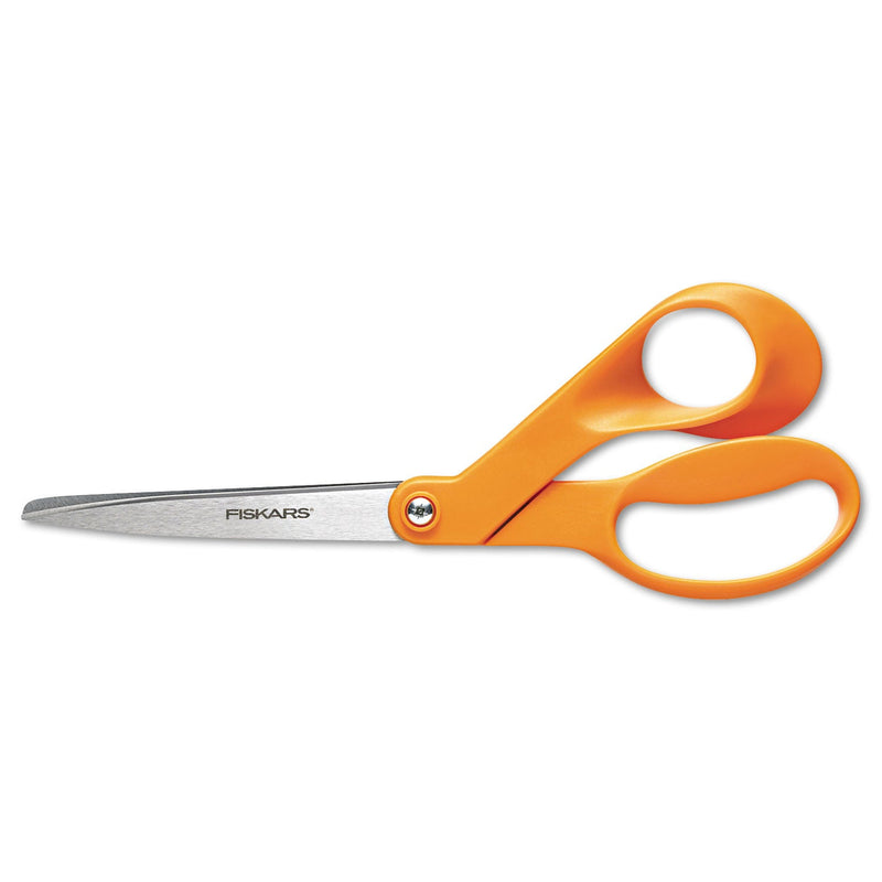 Fiskars Home and Office Scissors, 8" Long, 3.5" Cut Length, Orange Offset Handle