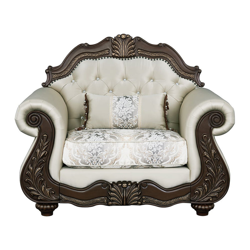 Pierce - Chair With Pillow - Beige Fabric & Cherry