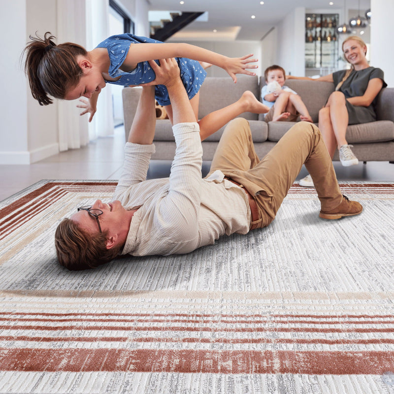 Marfi - 8' X 10' Bordered Area Rug - Brown / Ivory