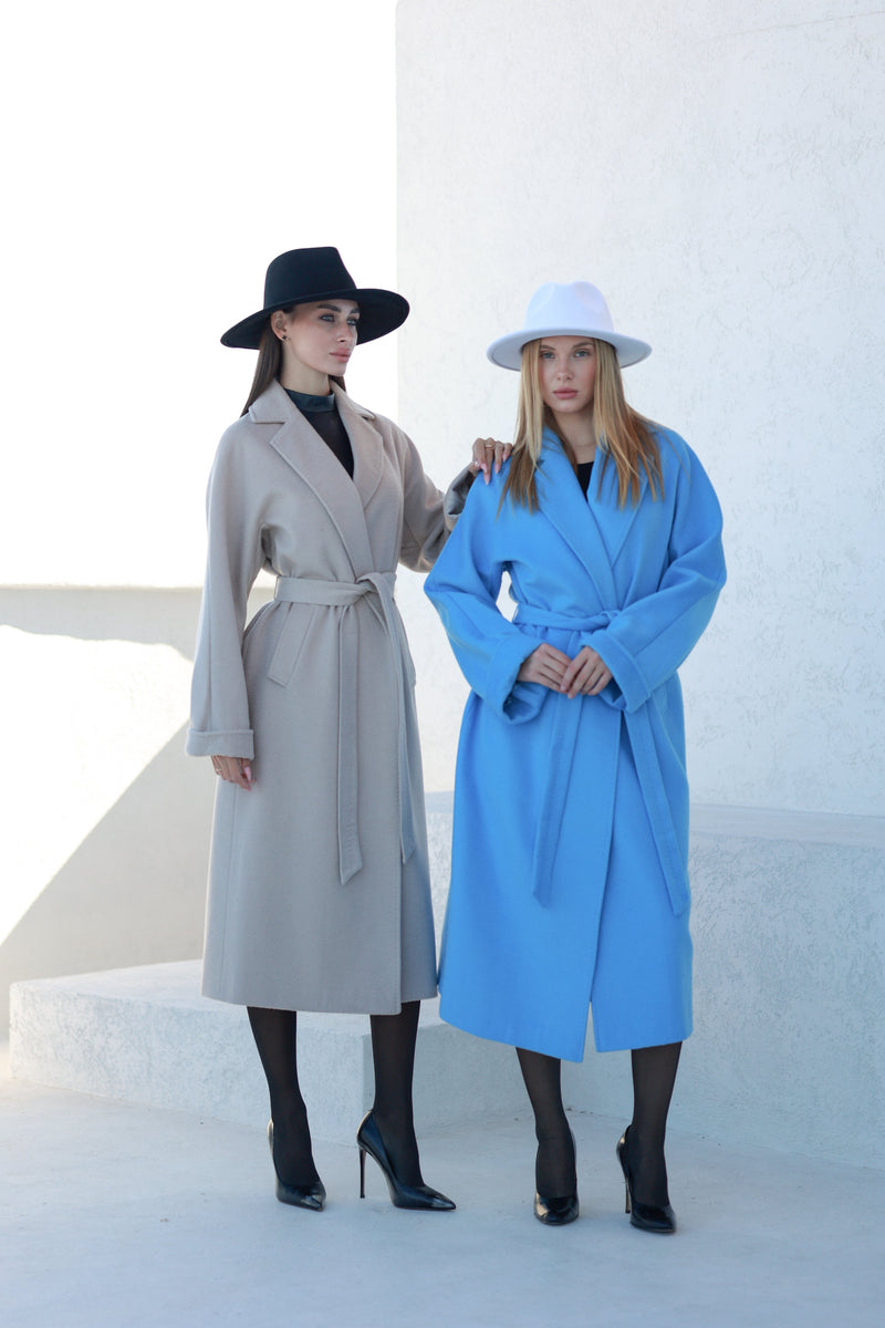 Classic Brushed Cashmere Wool Blend Overcoat in Azure