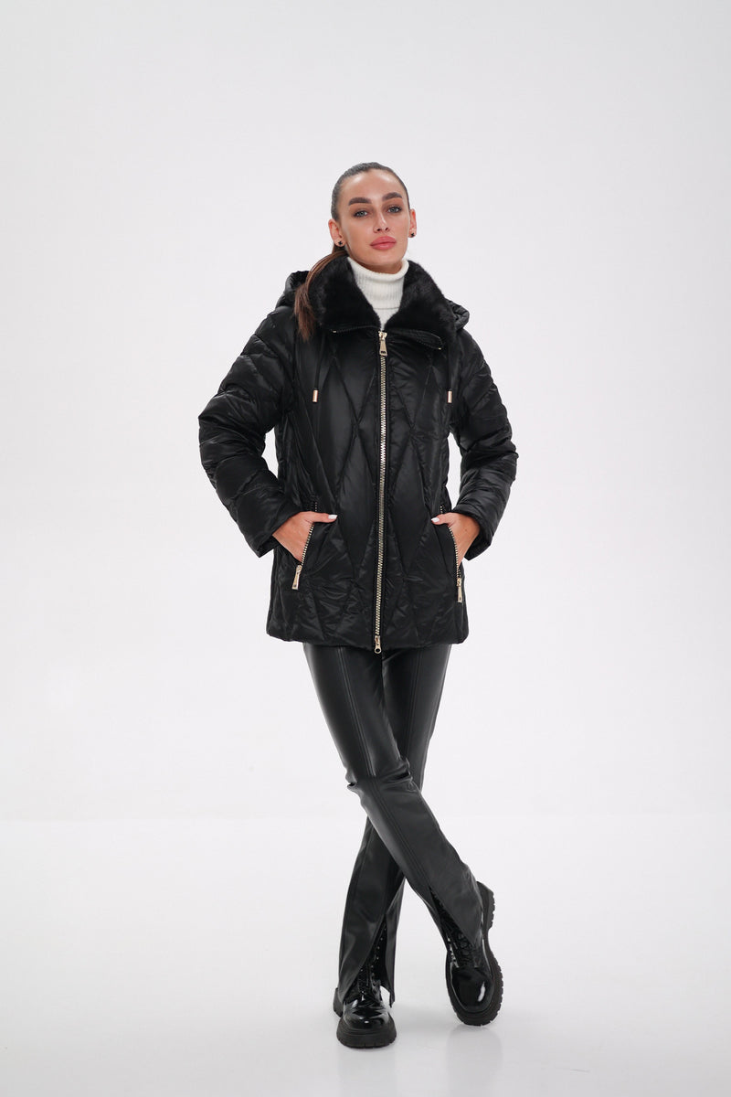 Genuine Mink Fur Trim Down Coat