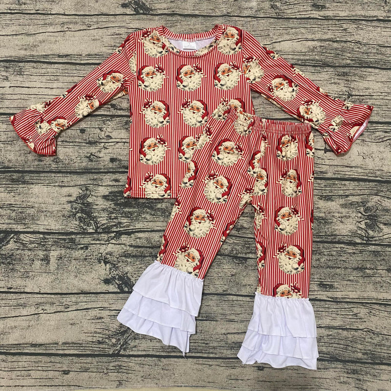 Santa Stripe two piece ruffle set