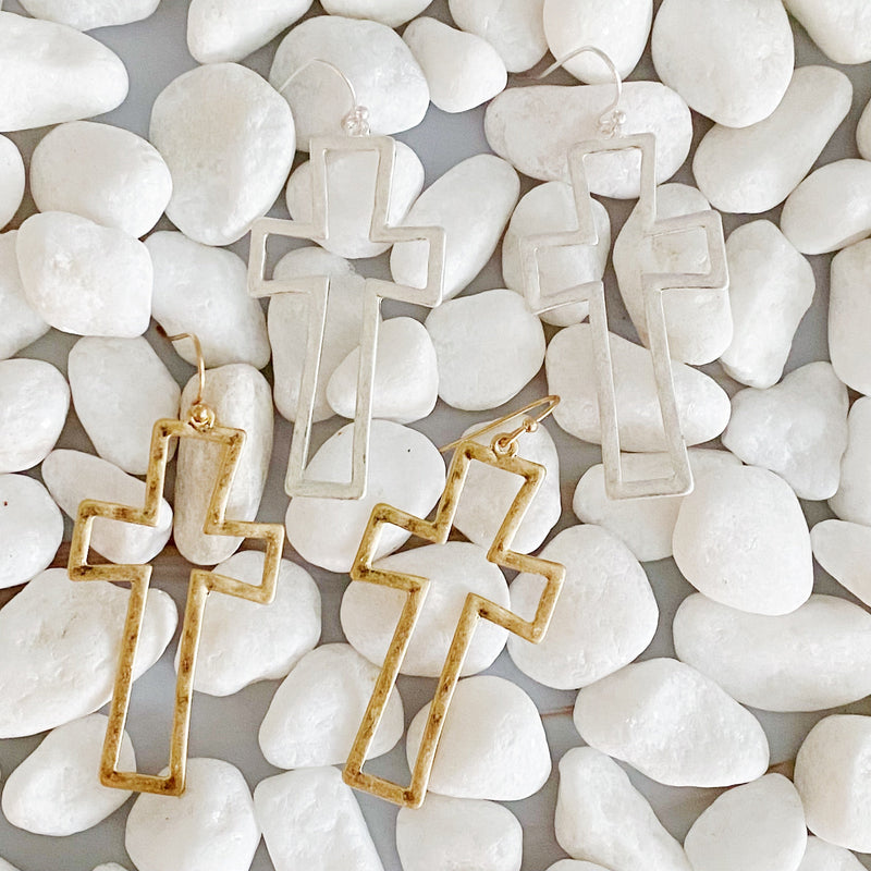 Dangle Cross Outlined Earrings