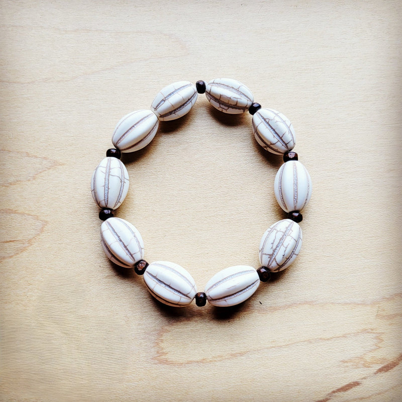 **White Turquoise Melon Beaded Stretch Bracelet 809h