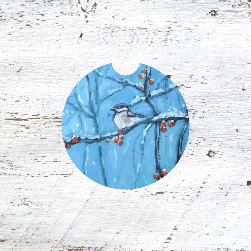 Car Coaster: Snowberry Song - Winter Chickadee