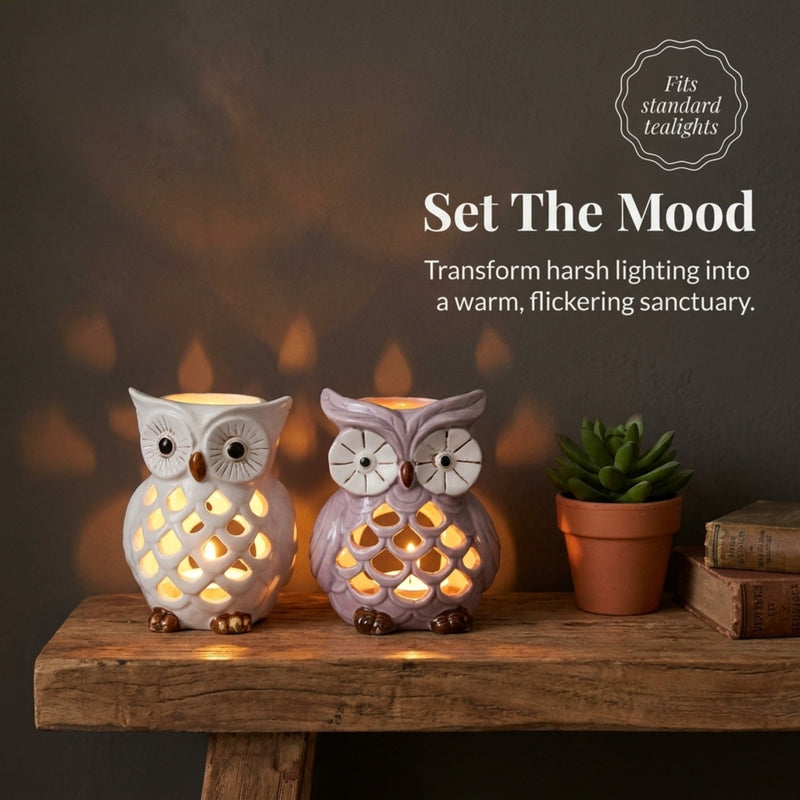 Hampton Lucky Owl Tea Lights and Candle Holders Set of 2