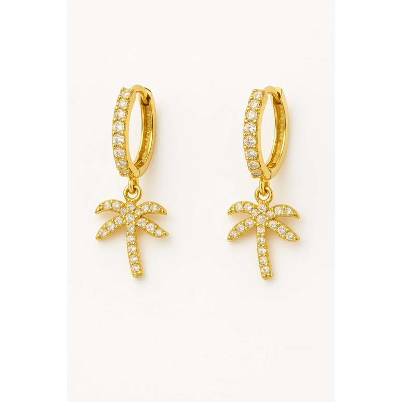 Palm Tree Hoop Earrings – Gold or Silver with Cubic Zirconia