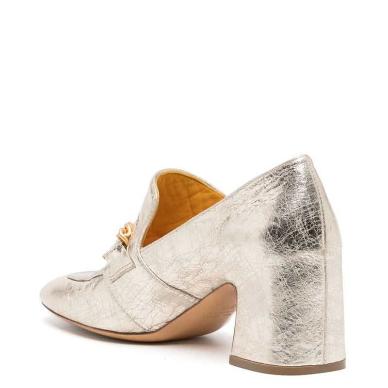 Gold/Silver Leather Mid Heel Loafer W/Chain