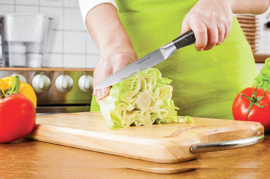 MASTERPAN 4-Pc Knife Set with Bamboo Cutting Board, 12x16" (30x40cm)