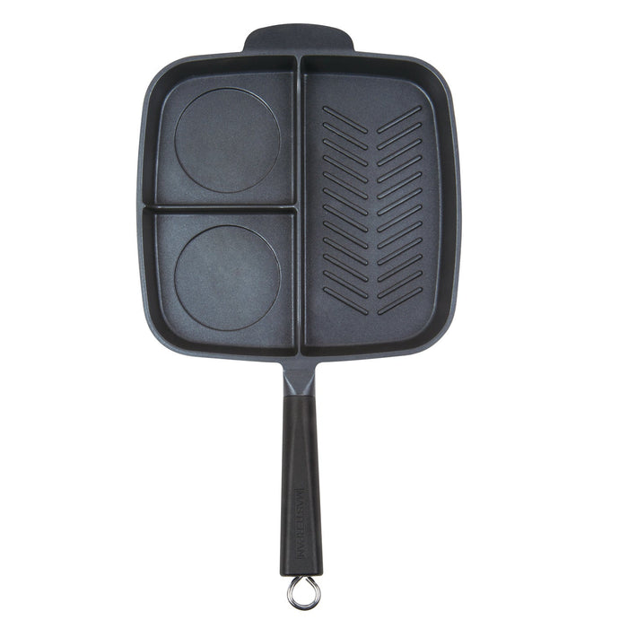 MASTERPAN Nonstick 3-Section Grill & Griddle Skillet, 11" (28cm)