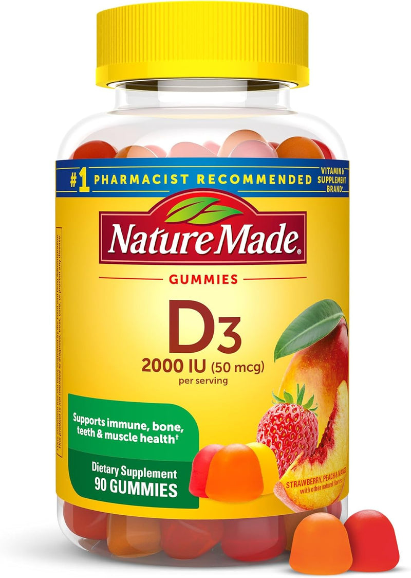 Vitamin D3 2000 IU (50 Mcg) per Serving, Dietary Supplement for Bone, Teeth, Muscle and Immune Health Support, 90 Gummies, 45 Day Supply