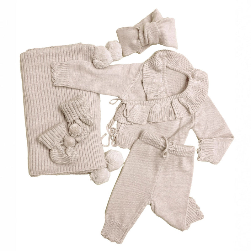 Baby Ruffle-Trim Sweater Cardigan Outfit Pants Headband 3-Piece Set