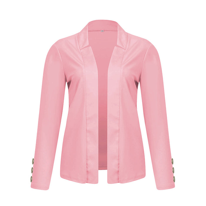 Plus Size Women's Solid Color Long Sleeve Blazer - Button Cuff Sport Coat Comfortable For Work & Casual Wear