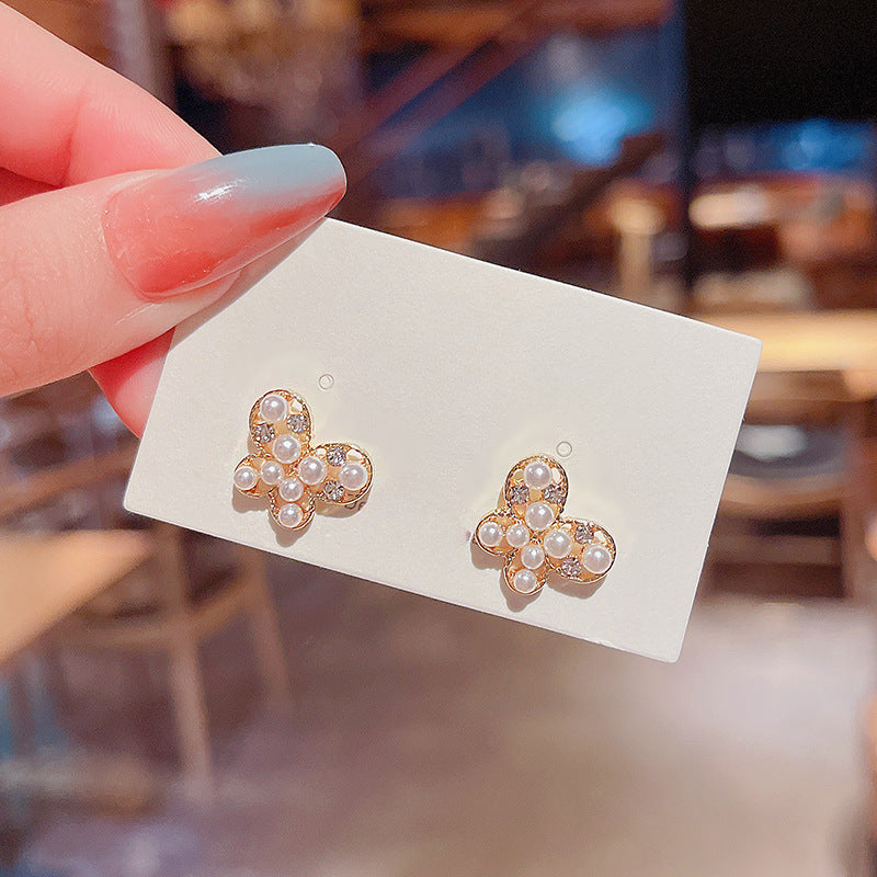 Elegant Butterfly Mini Stud Pearl Earrings