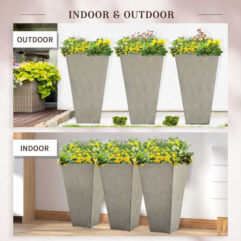 Outsunny Set of 3 Tall Planters with Drainage Hole, Gray