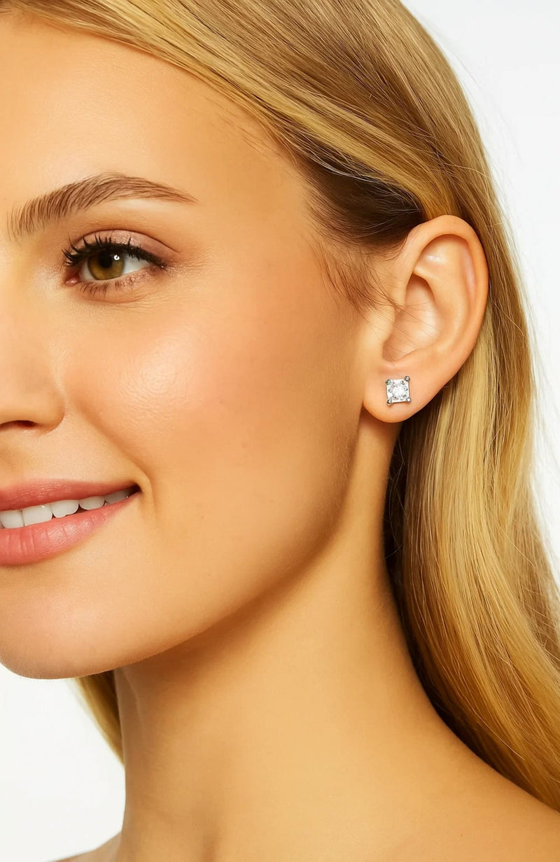 Half Carat Princess Cut Cubic Zirconia Stud Earrings