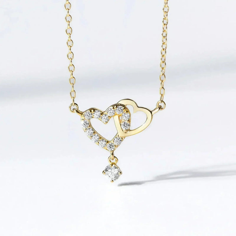 Heart Link Necklace, Interwined Heart Silver Necklace, Women Necklace