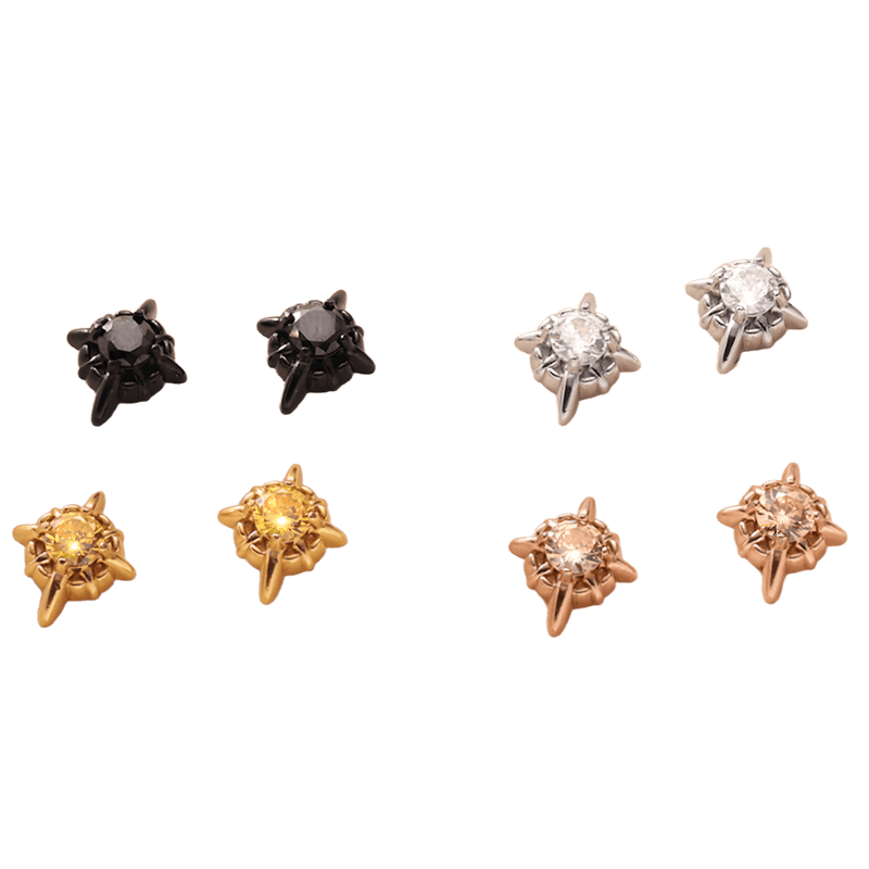 Multicolor Stainless Steel Magnetic 4-Pointed Star CZ Stud Earrings for Men Women, Round Cubic Zirconia Inlaid Magnetic Earrings Non-Piercing Clip On Stud Earring