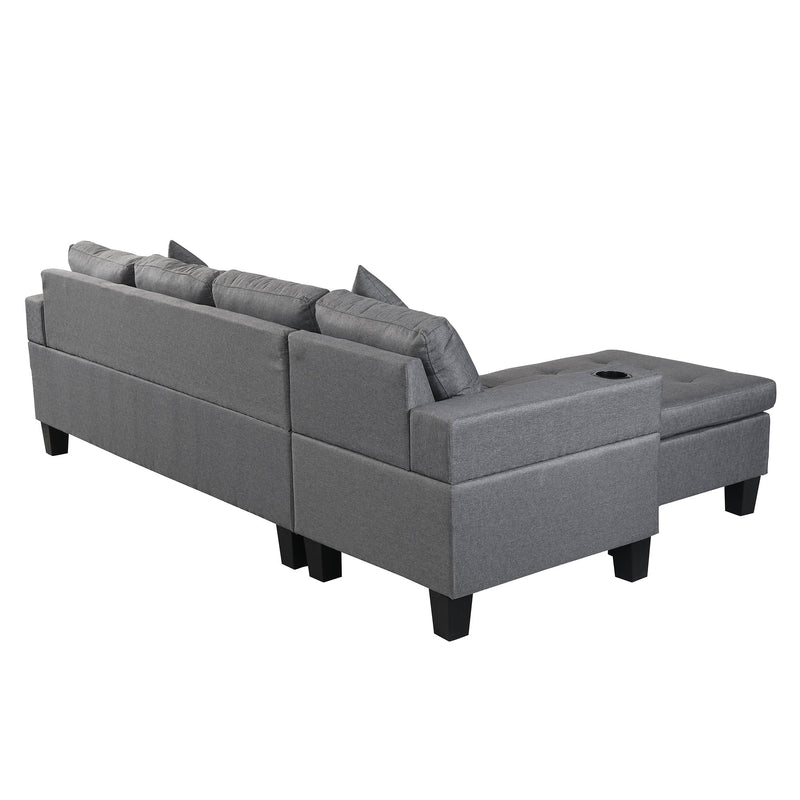 Modern Sectional Sofa Set with L Shape Chaise Lounge and Cup Holders