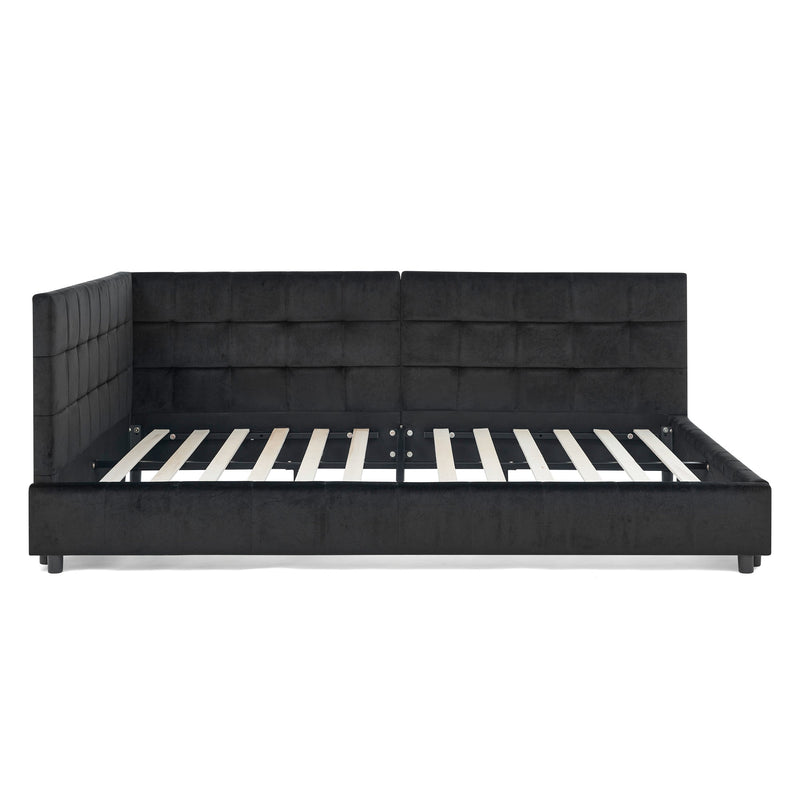 Mid-Century Full Size Upholstered Tufted Bed Frame with Comfortable Backrest and Armrests, Velvet, Black