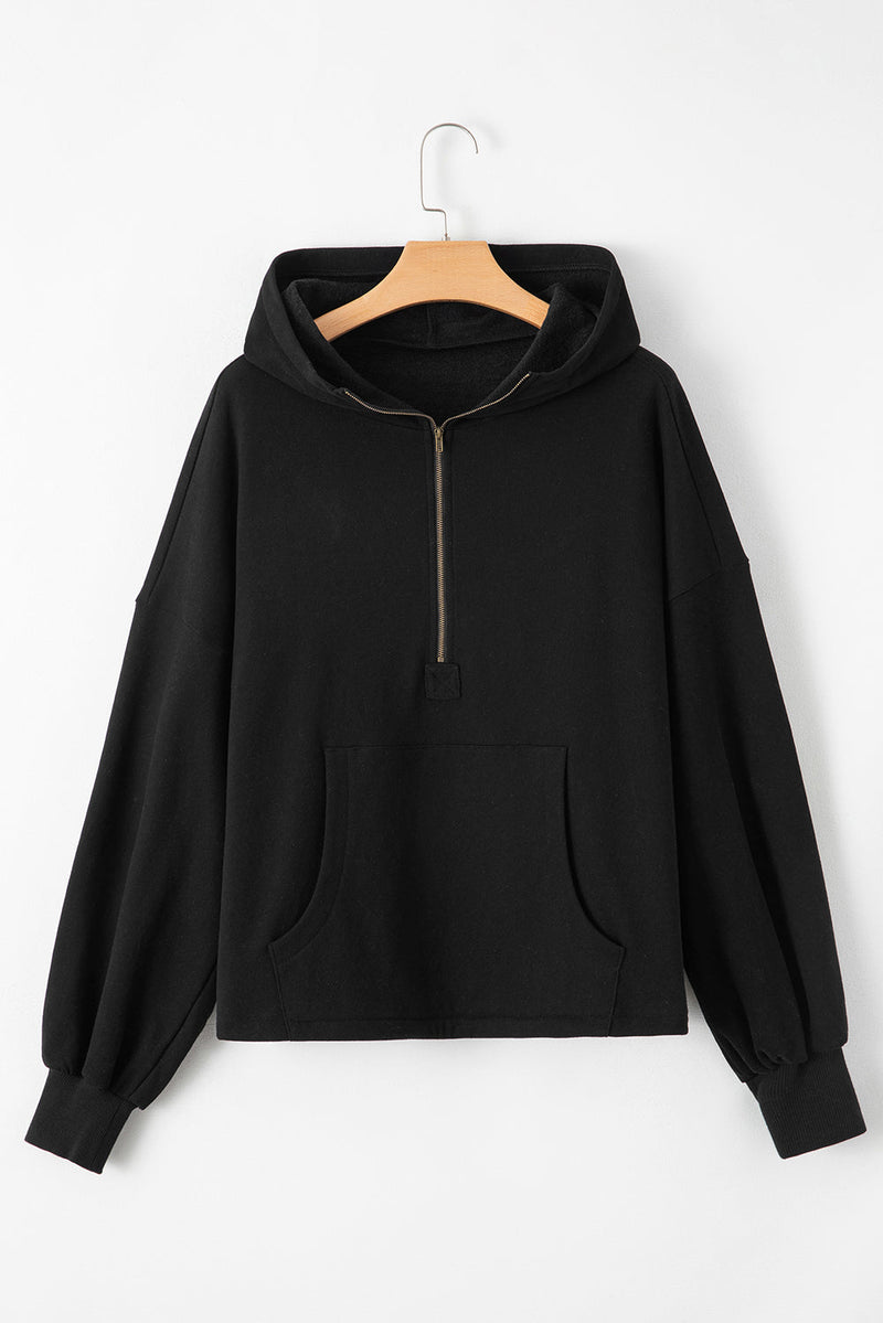 Kate Fleece Lined Half Zipper Kangaroo Pockets Loose Hoodie