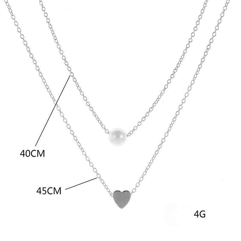 Sweet Double Layered Imitation Pearl Heart Pendant Necklace