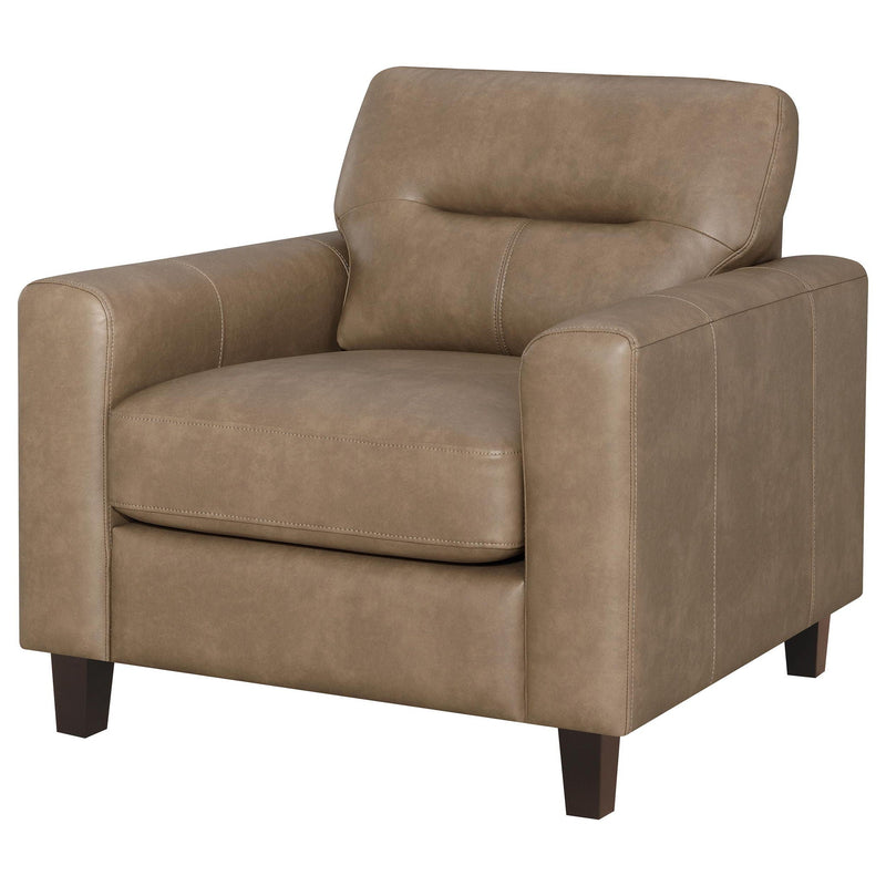 Scotland Faux Leather Upholstered Track Arm Chair Brown