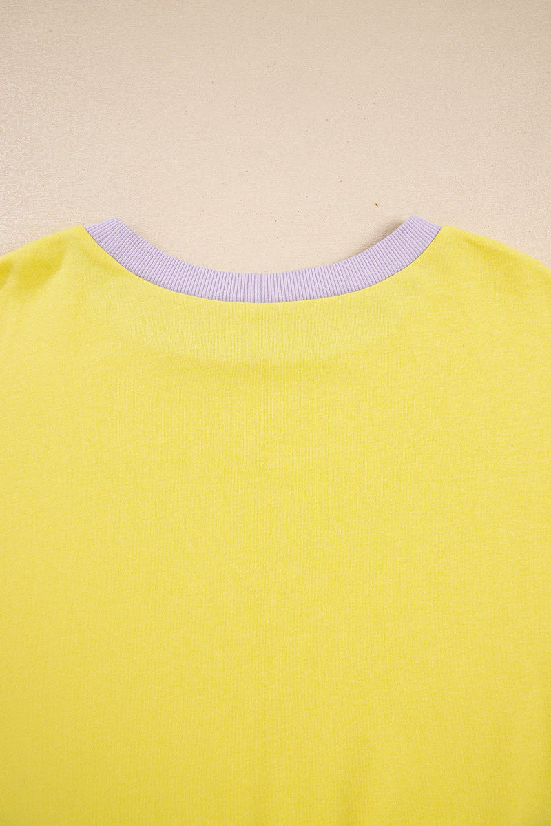 Yellow Striped Color Block Patchwork Crewneck Plus Size Pullover Sweatshirt