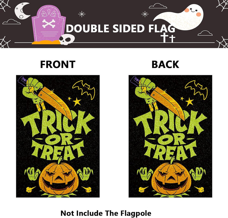 Halloween Garden Flag Trick or Treat Pumpkin Vertical Double Sided Glitter Flag for Holiday Yard Lawn Outdoor Decorations 12.5X18 Inch