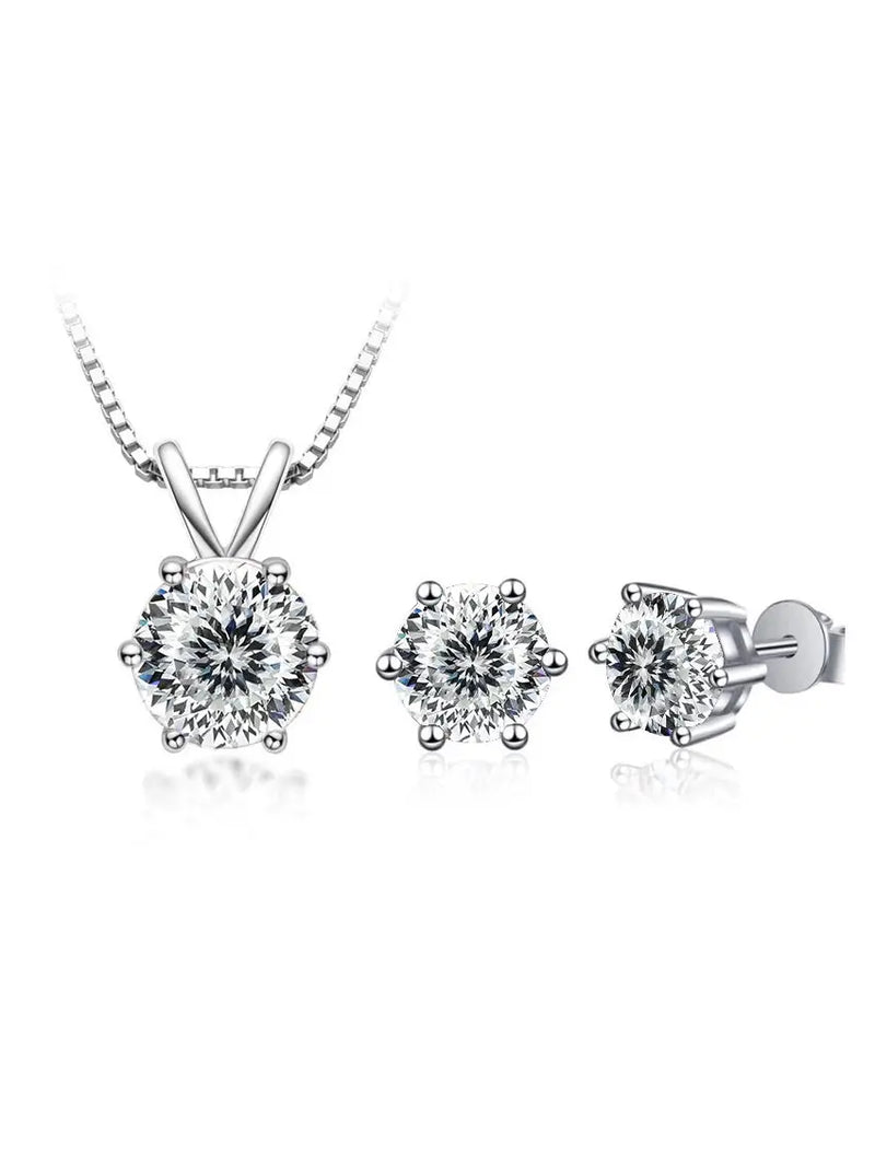 3Ct Moissanite Necklace Earrings Set 925 Sterling Silver GRA Cert Wedding