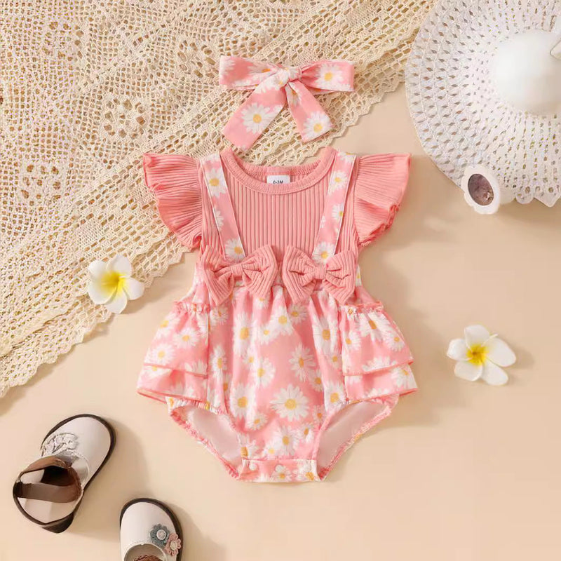 Candy Color Flower Print Pleated Cake Jumpsuit
