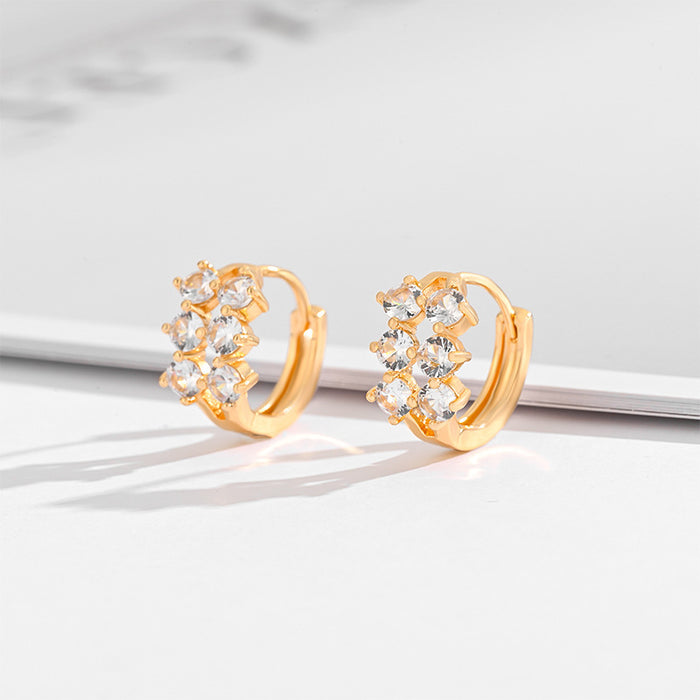 Fashion Multi-style Square Crystal Zircon Ornament Gold Plated Diamond Ear Ring