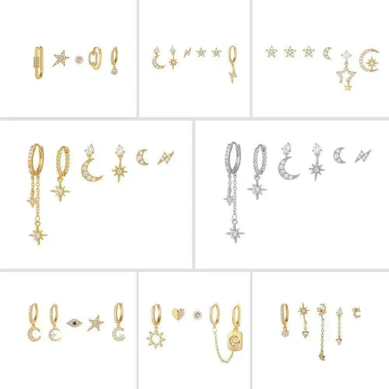 Stacking 6 Pieces Dainty Glam Earring Set, 18k Gold Hoops, S925 Needle, Stacked Lobe Designs with Dazzling Zirconia