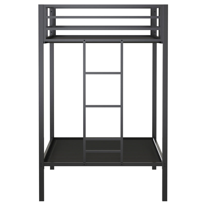 Alevera Metal Twin Over Twin Bunk Bed with Ladder Black