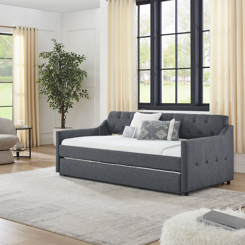 Size Upholstered Daybed With Trundle And USB Charging Armrest