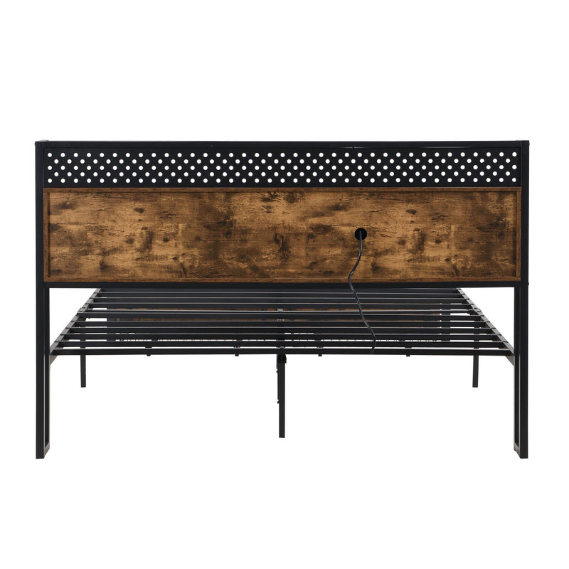 Modern Platform Bed, USB Charging Station, 2 Drawers, LED Lights