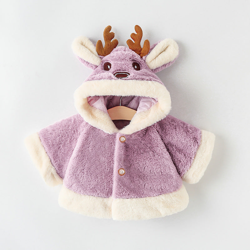 Thick Hooded Cape Coat Thermal Furry Clothes Small Antlers