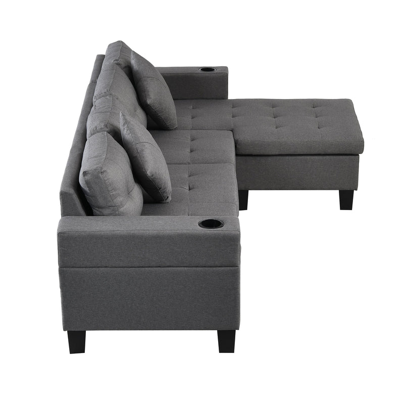 Modern Sectional Sofa Set with L Shape Chaise Lounge and Cup Holders
