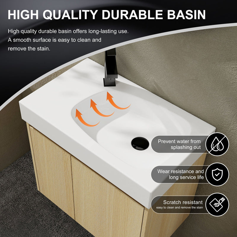 Modern Bathroom Vanity With Ceramic Basin, Wall Mounted Floating Sink Combo, Storage Cabinet