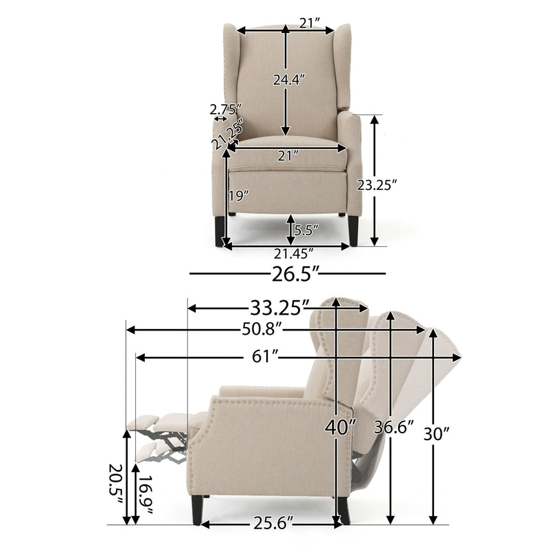 Westeros Wing Back Fabric Upholstered Recliner