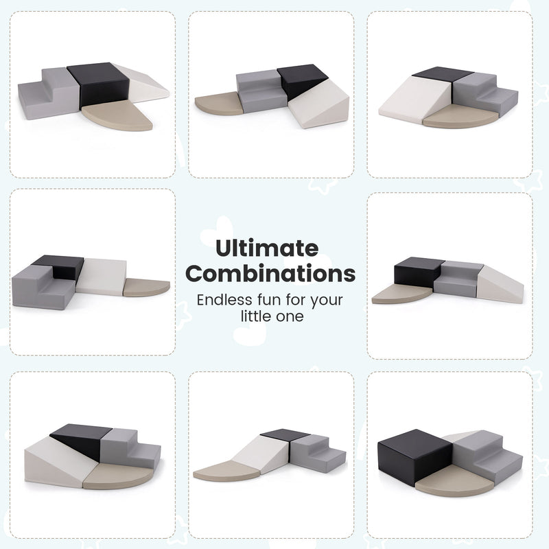 4-Piece Climb and Crawl Foam Block Play Set for Infant Baby-Black