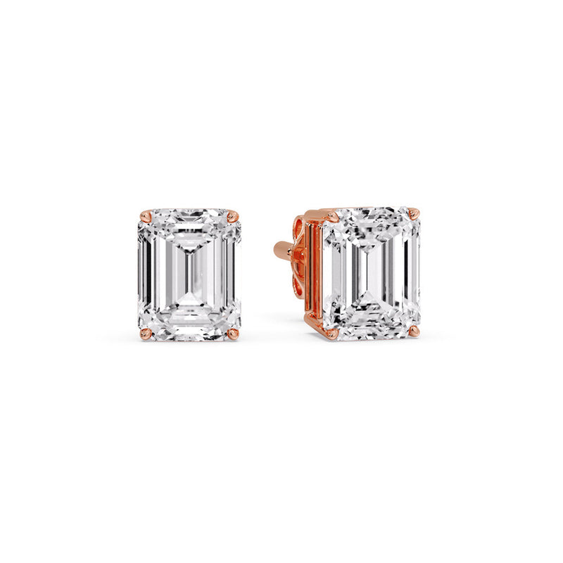 Certified Emerald Cut Diamond Solitaire Stud Earrings