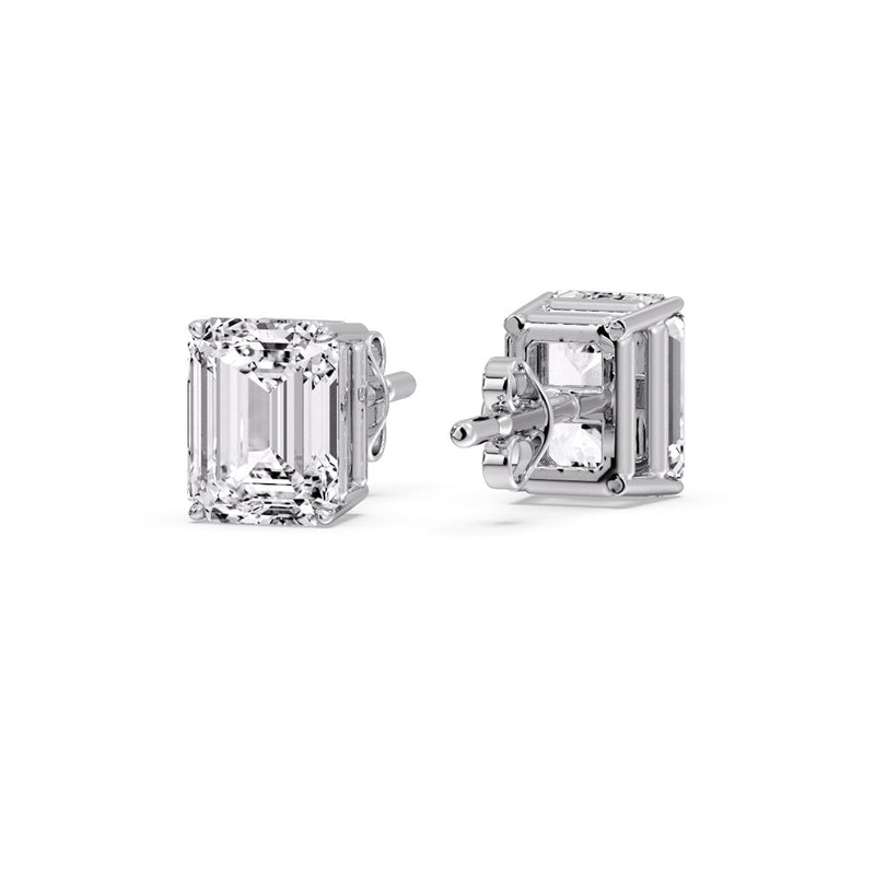 Certified Emerald Cut Diamond Solitaire Stud Earrings
