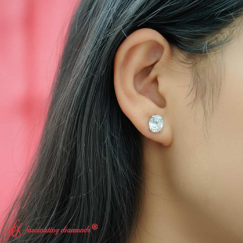 Classic Four Prong Oval Diamond Solitaire Stud Earrings (1.00 Ct - 10.00 Ct)