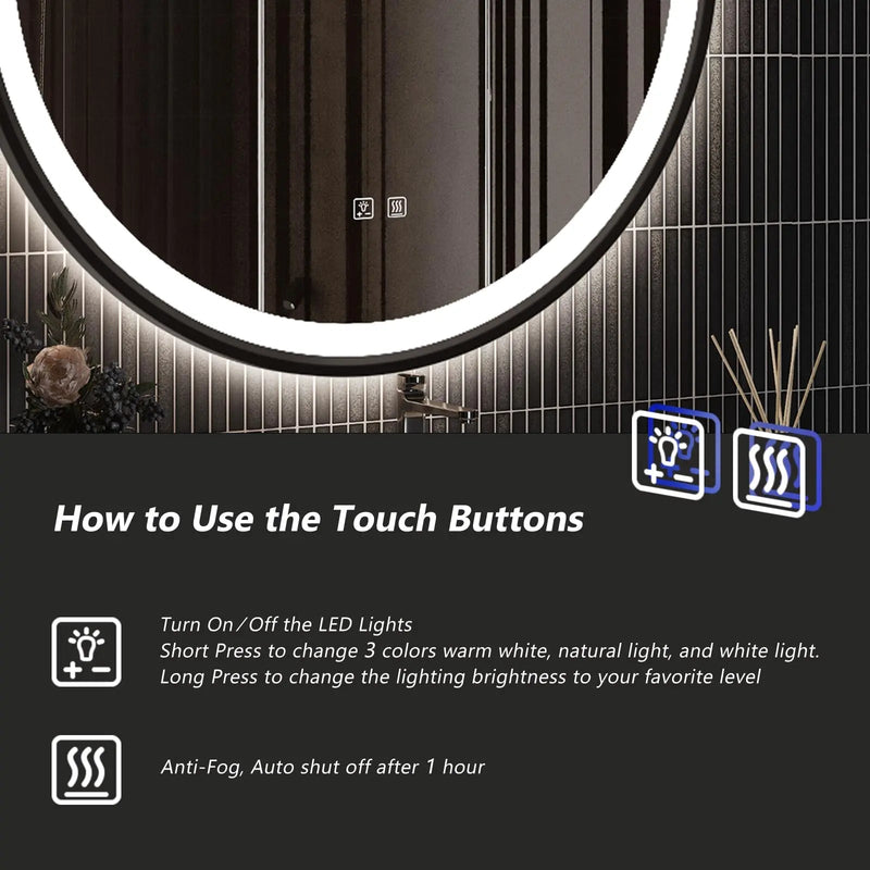 4 in 1 Blacklit Framed Round LED Bathroom Mirror