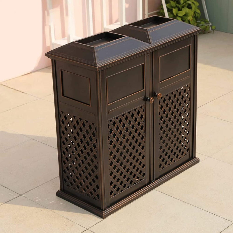 40" Outdoor Double Bucket Cast Aluminum Commercial Trash Can With Ashtray (SAK49250)