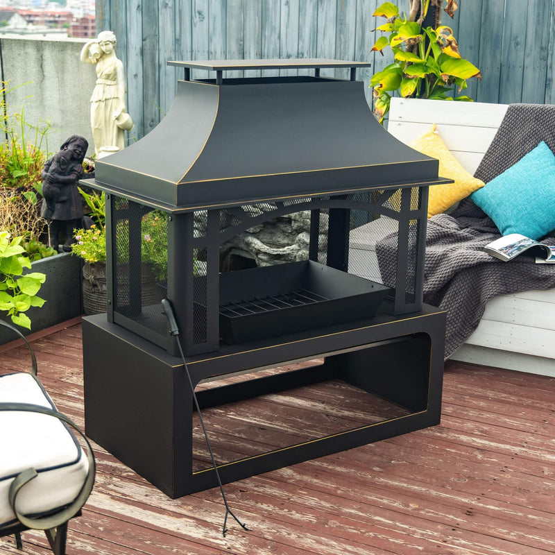 Alora 40-Inch Outdoor Steel Wood-Burning Backyard Fireplace Fire Pit (SAK45758)
