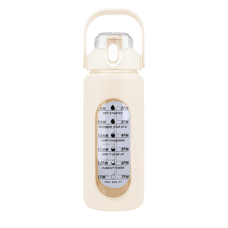34Oz Glass Water Bottle Sports Water Bottle Motivational Water Bottle Water Intake Tracker Bottle with Straw Time Marker Silicone Sleeve Handle for Gy